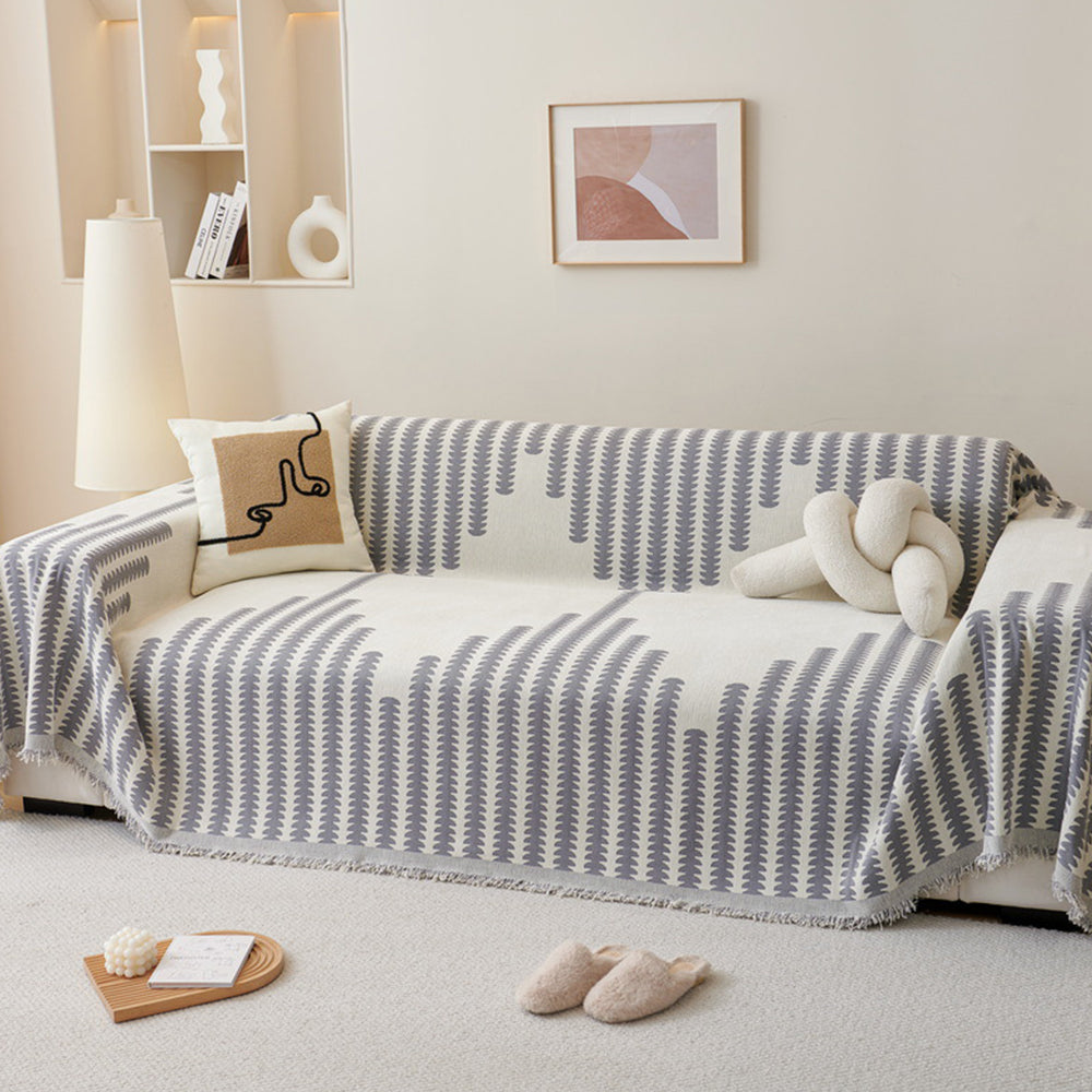 Reversible Sofa Couch Cover Boho Chenille Blanket Gray