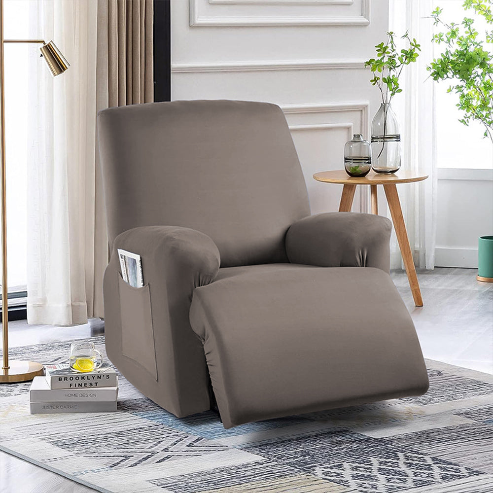 Full Wrapped Stretch Recliner Chair Cover Elastic Recliner Sofa Slipcover Light Brown