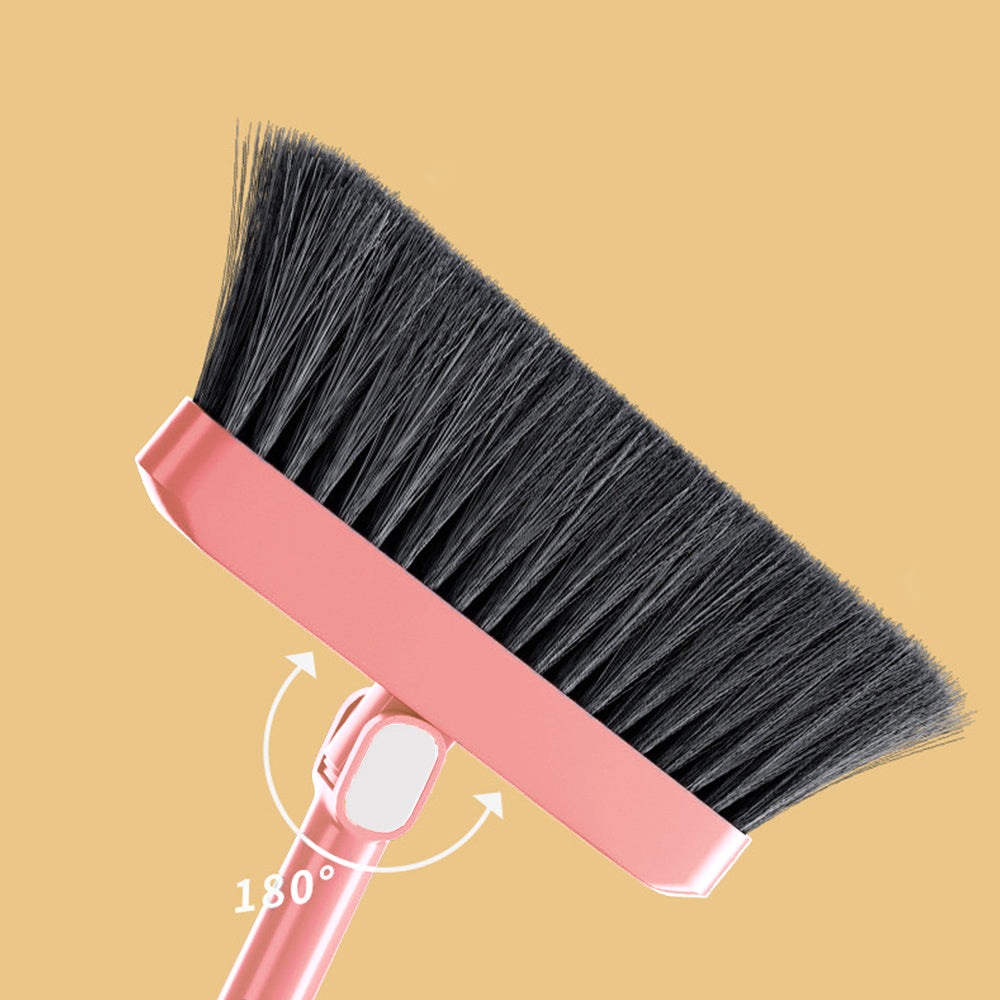 180-Degree Rotating Broom and Foldable Standing Dustpan Set with Scraper for Home Office Pink