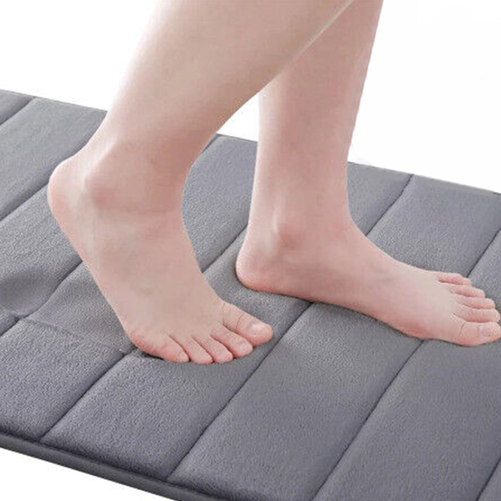 3 Pieces Set Water Absorption Bathroom Floor Mats Non-Slip Bath Mats Light Gray