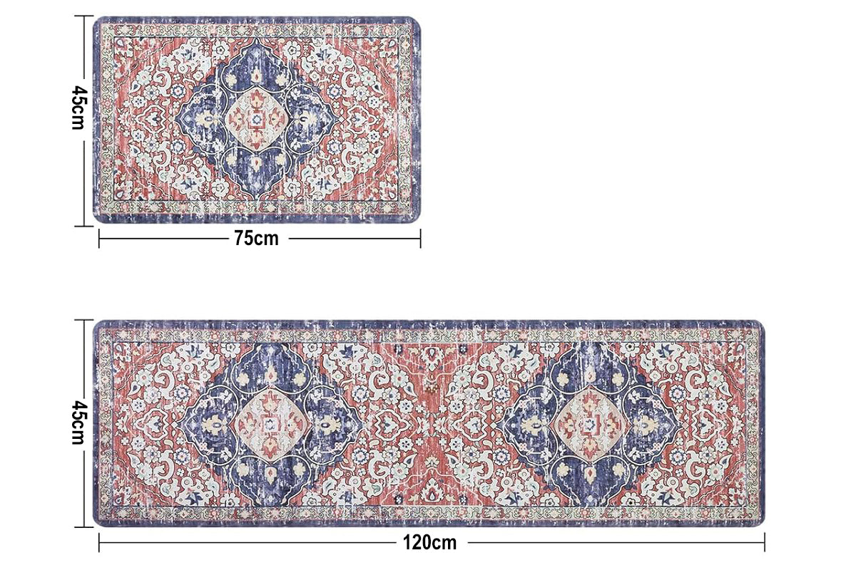 2Pcs Boho Anti-Fatigue Kitchen Mats Non-Slip Cushioned for Kitchen Sink Laundry -Red