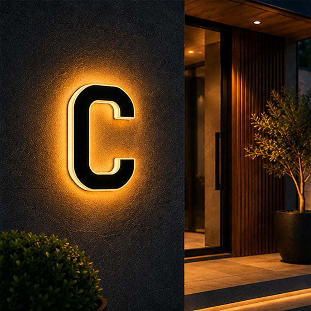 Solar Illuminated Address Sign with Light -C