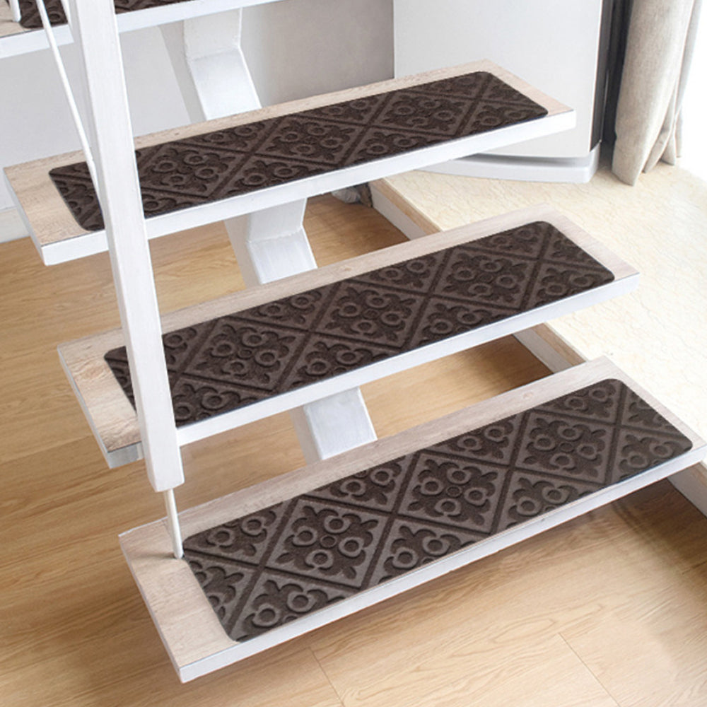 8Pcs Self-adhesive Cling Non Slip Carpet Stair Treads - Brown