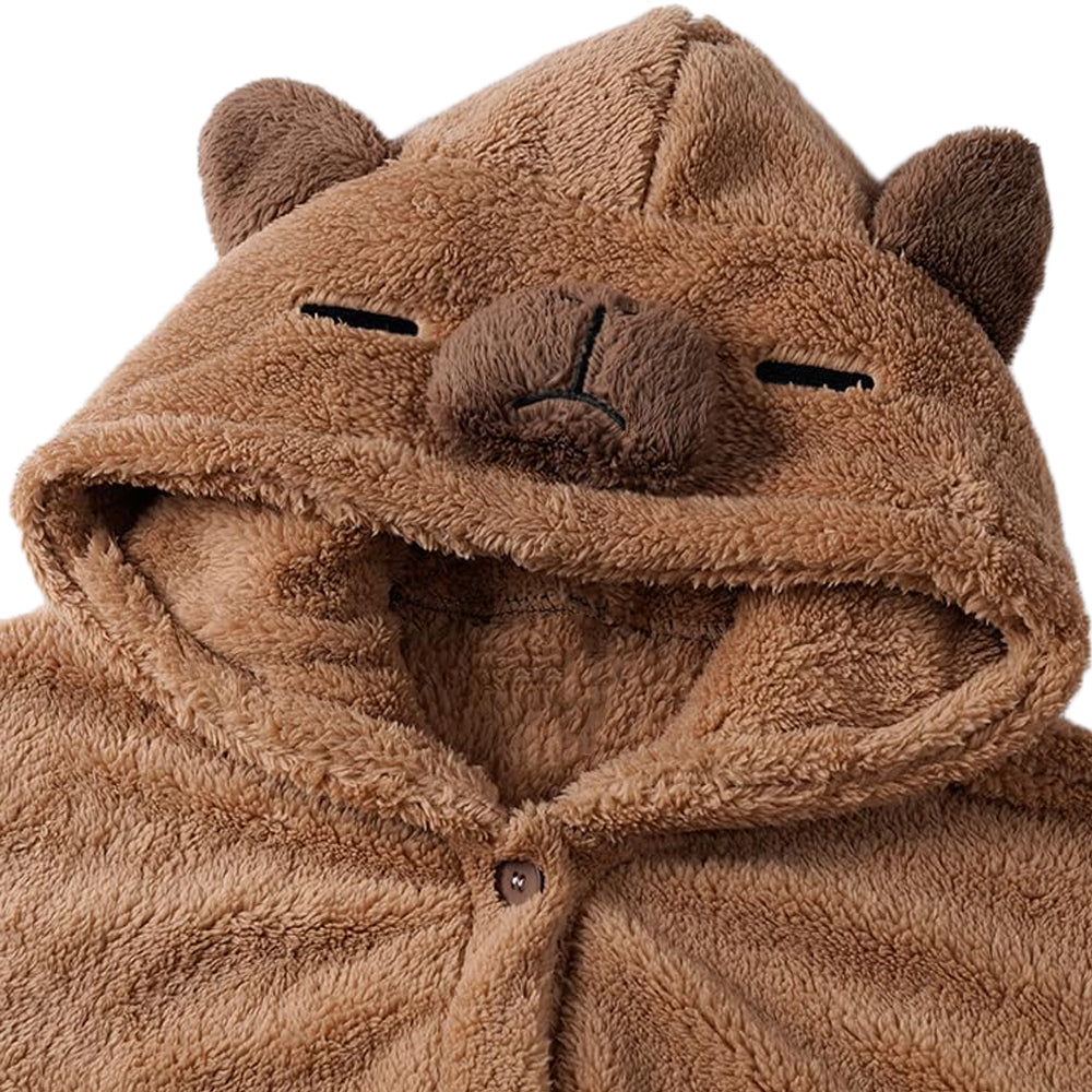 Women Hooded Pajamas Winter Sleepwear Plush Onesie Pajama with Pockets -Capybara