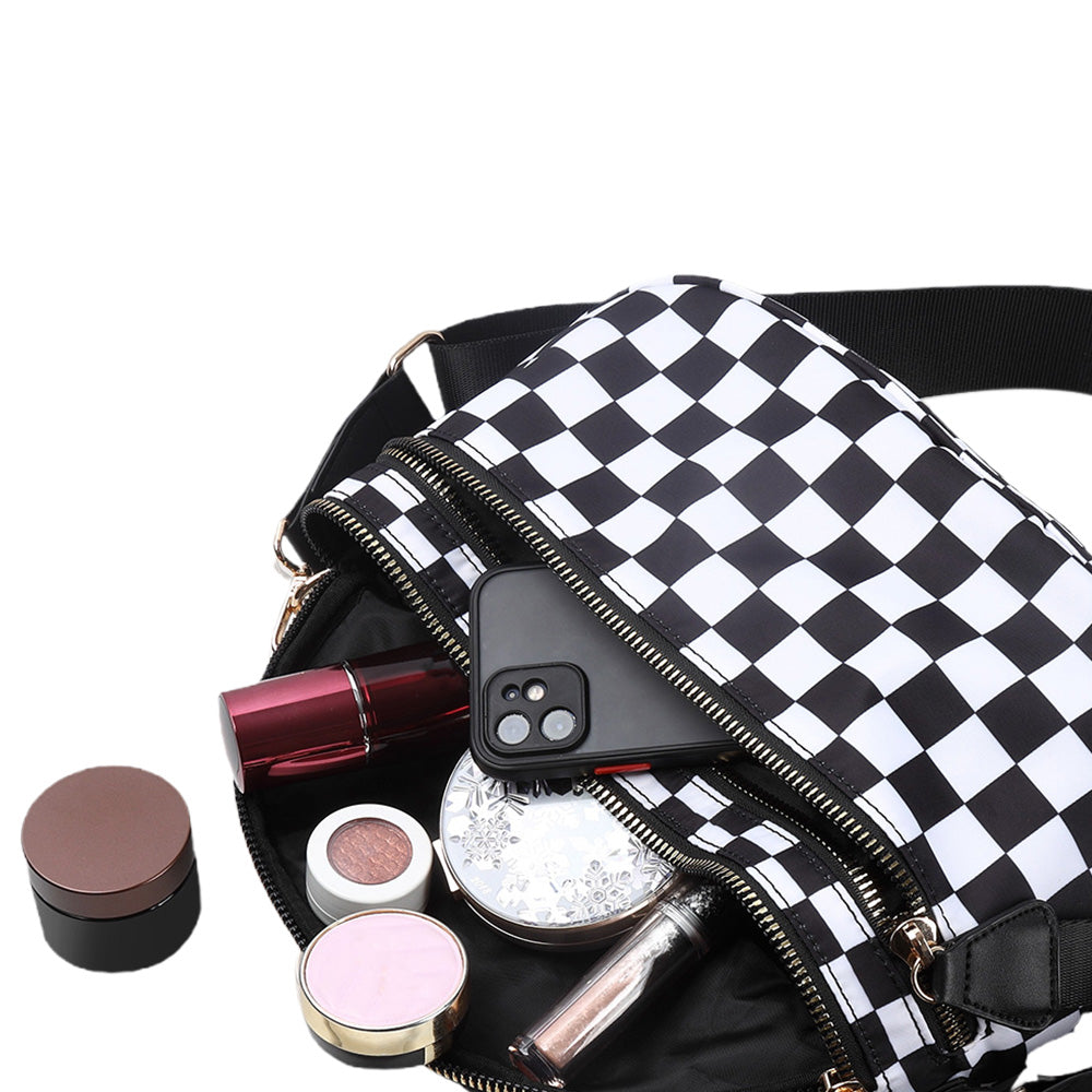 Checkered Crossbody Bag Women Sling Bag with Adjusatble Shoulder Strap Black