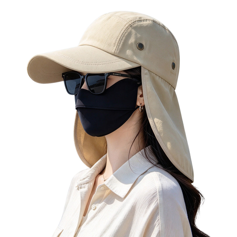 Summer Sun Hat Baseball Cap with Wide Brim and Extended Visor - Khaki