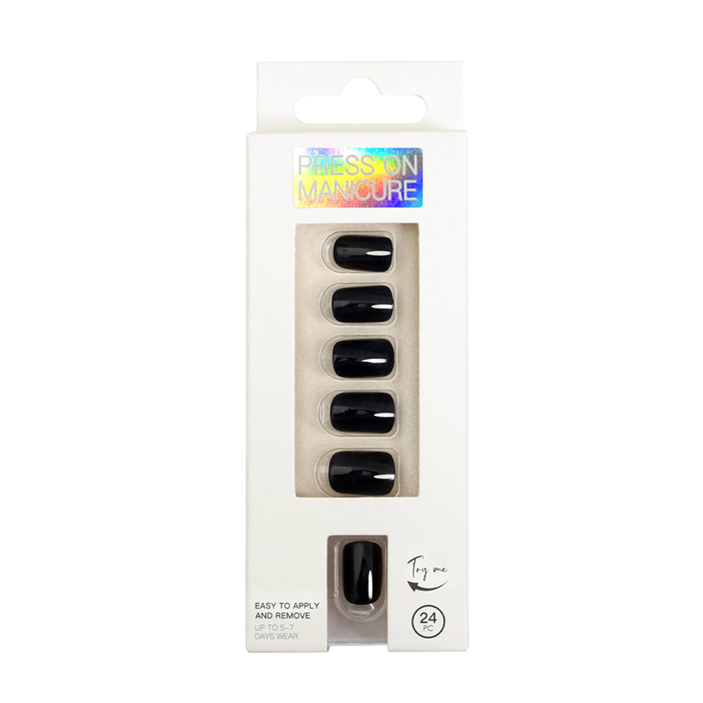 Set of 24Pcs Press On Nails Solid Color Self-Adhesive Fake Nails Black