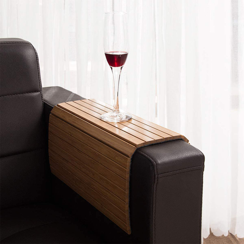 Flexible Sofa Arm Tray Wooden Couch Armrest Table Foldable Armrest Coffe Cup Holder