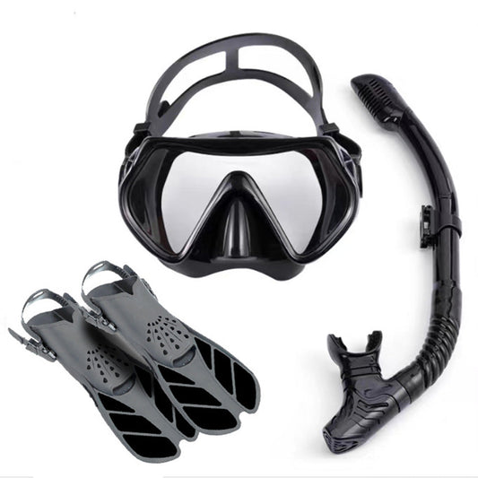 Diving Snorkel Set Mask Fin Snorkeling Gear One Size Panoramic View Mask Kit