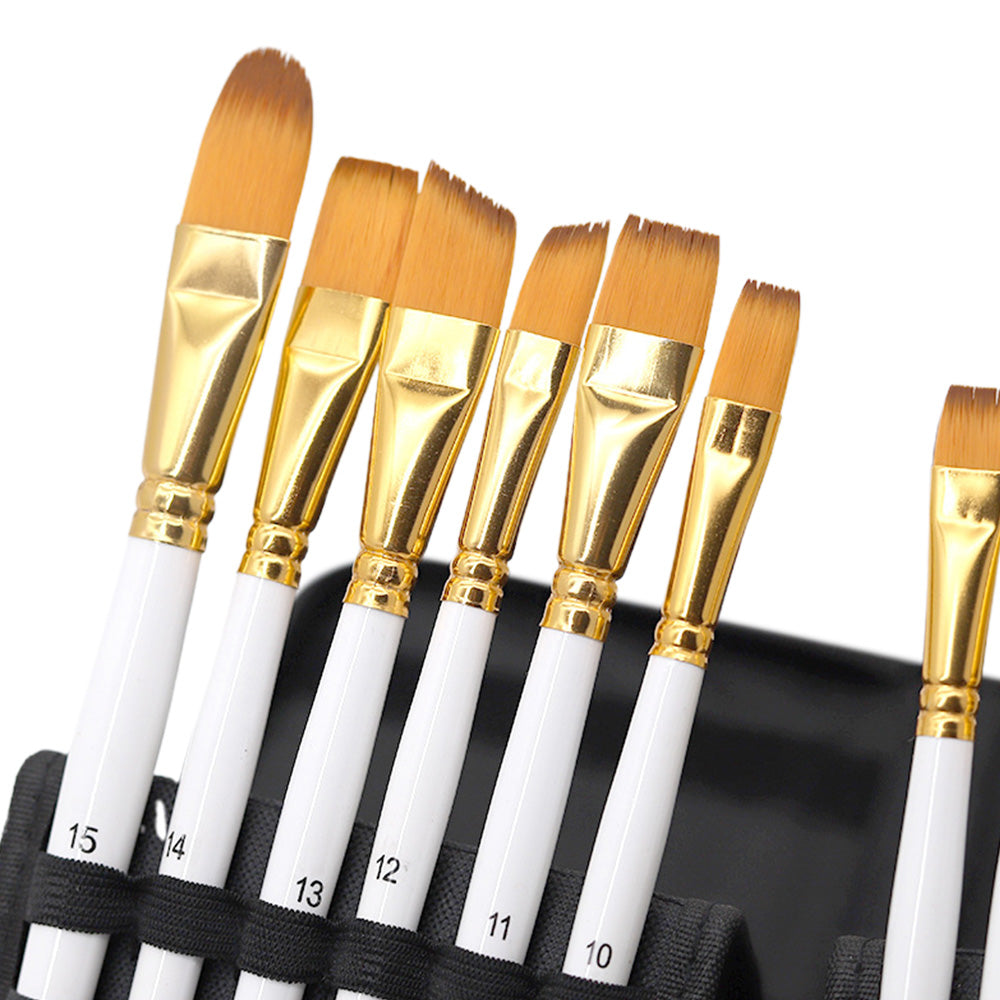 15Pcs Set Artist Paint Brushes with Sponge Brush for Watercolour Oil Painting White