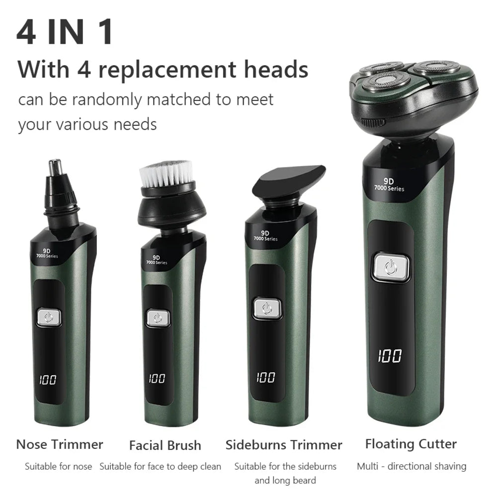 4-in-1 Electric Razor USB Rechargeable Rotary Shaver for Men