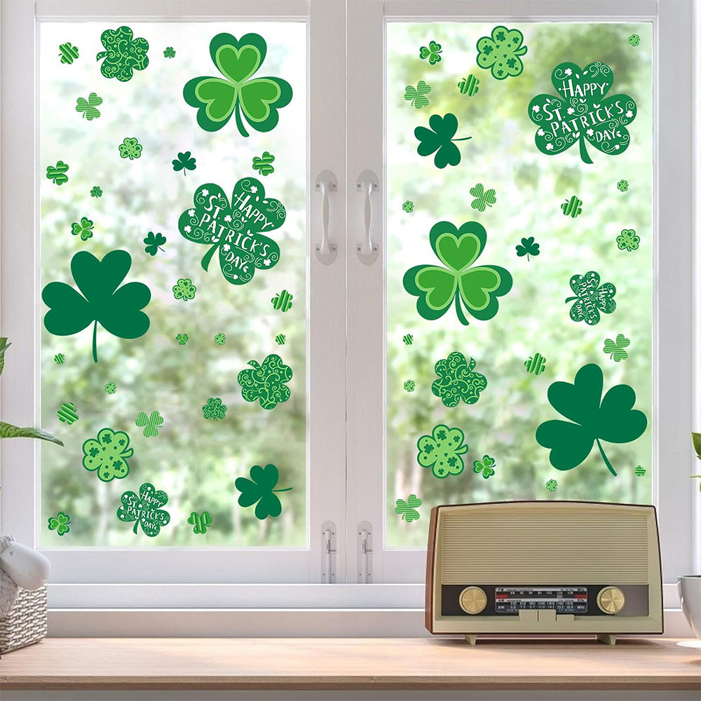 8 Sheets of Static Cling Green Stickers for St Patricks Day Decor Shamrock Window Stickers