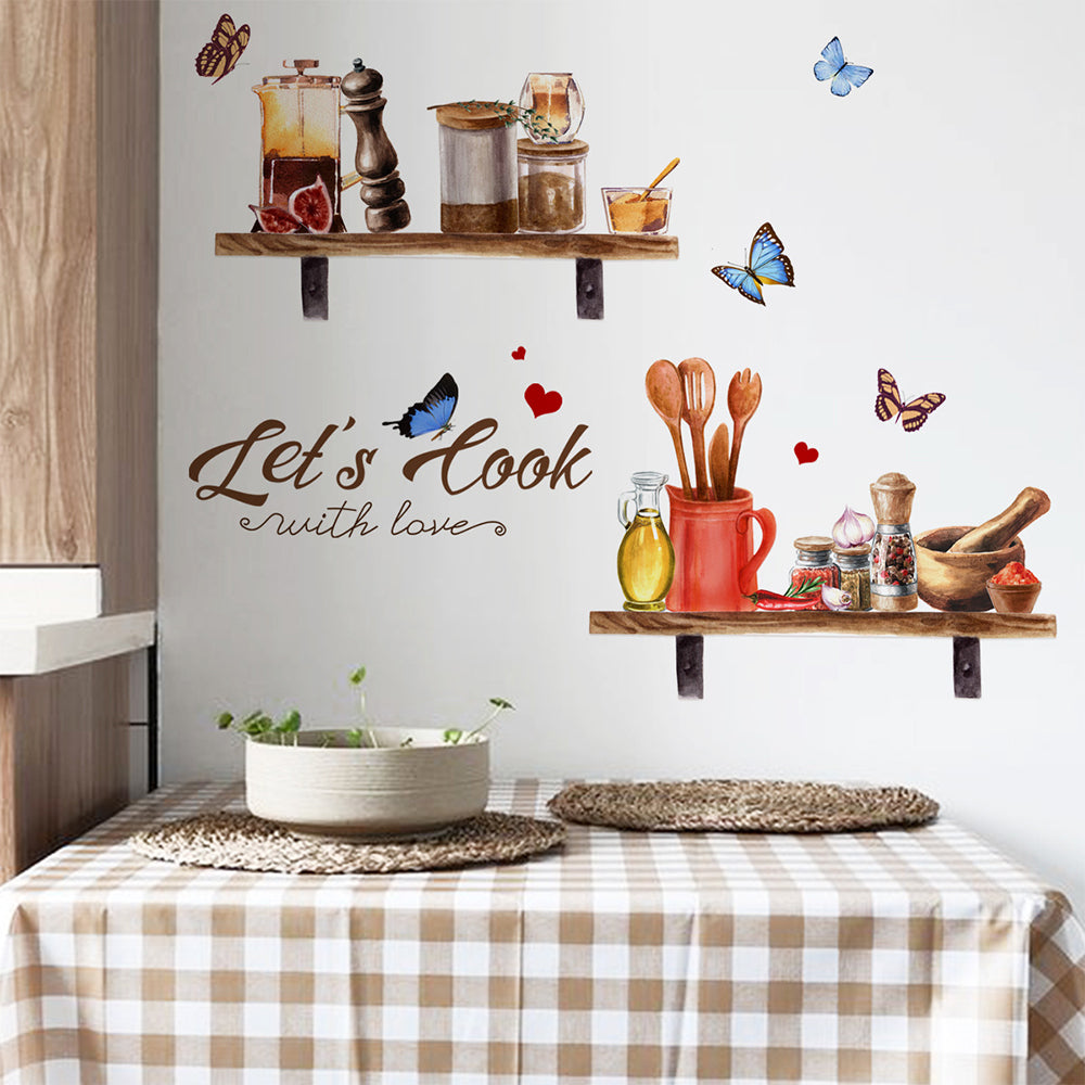 Kitchen Wall Sticker DIY Butterfly Letters Kitchen Self Adhesive Wall Decal