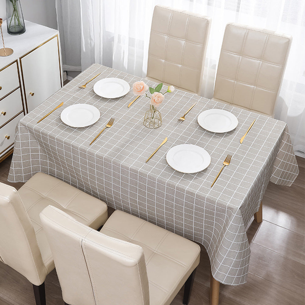 2-Pack PVC Tablecloth Waterproof Oilproof with Checkered Pattern Gray Check