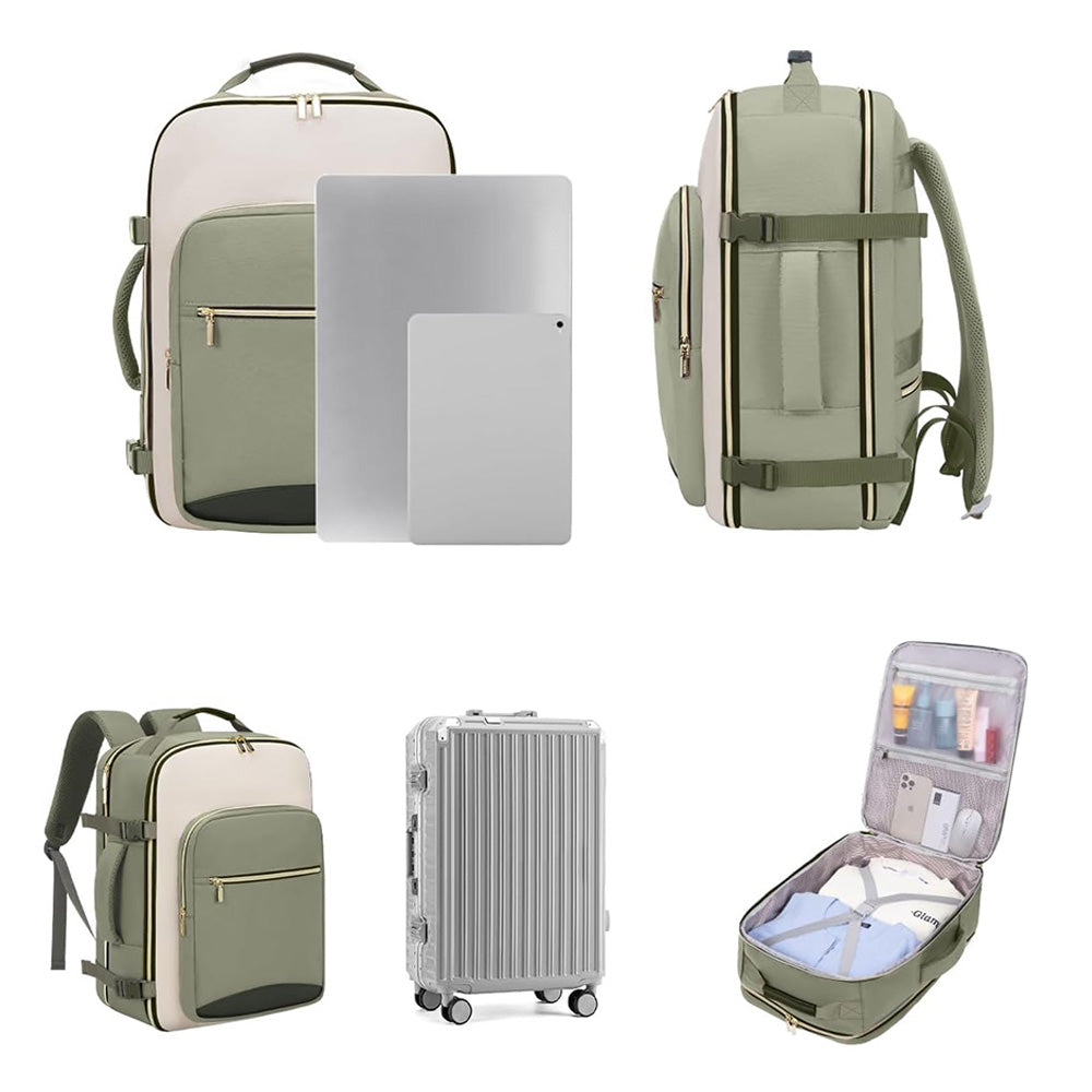 4Pcs Set Travel Luggage Bags 40L Backpack fits 17 inch Laptop with 3 Packing Cubes Green