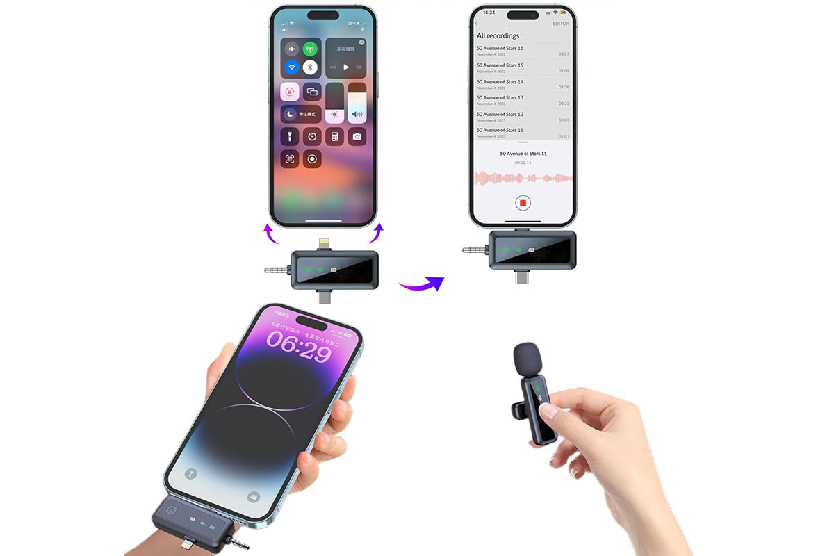 3 in 1 Wireless Lavalier Microphone for iPhone USB-C Microphone for TikTok YouTube Vlog