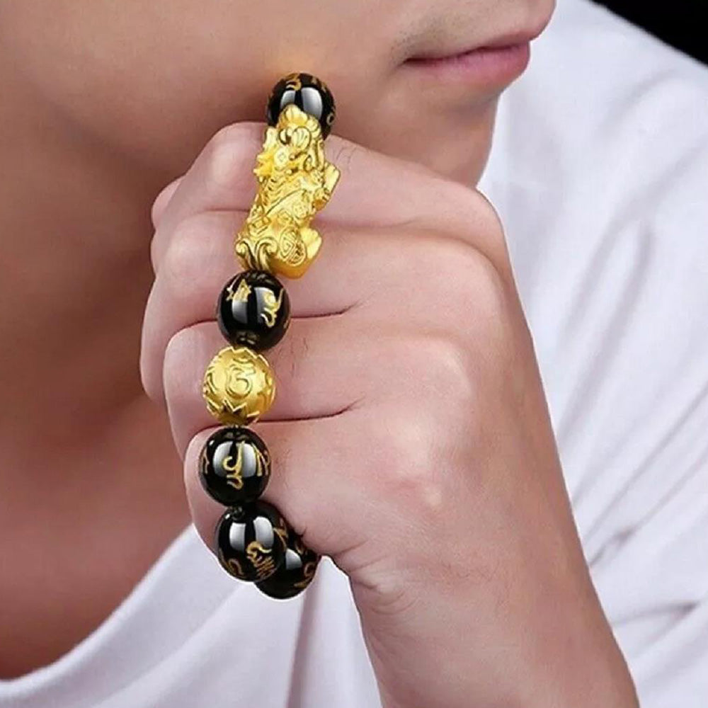 Feng Shui Black Mantra Beads Pi Xiu Bracelets for Attract Wealth and Good Luck
