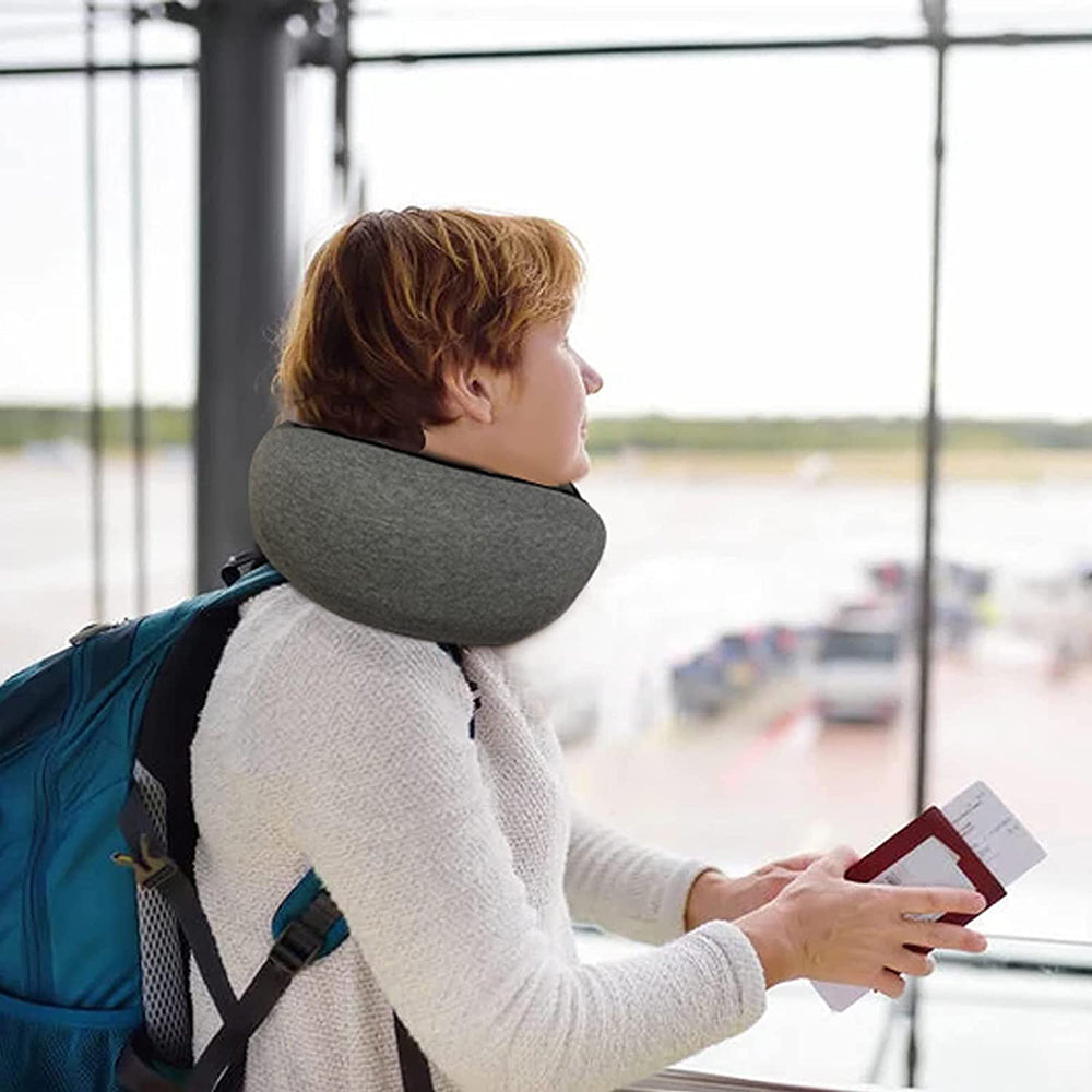 Memory Foam Travel Pillow for Sleep Neck Pillow with Storage Bag Grey