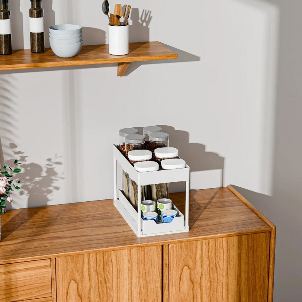 Multi-Purpose Pull-Out Storage Organizers Under Sink Organizers Rack for Bathroom Kitchen White