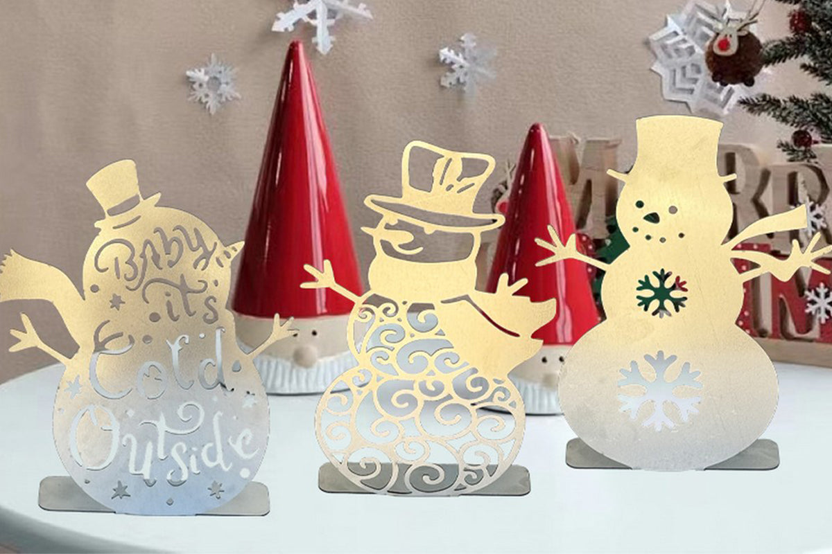 3Pcs Set Silvery Metal Christmas Snowman Home Interior Living Room Craft Ornaments Christmas Decor