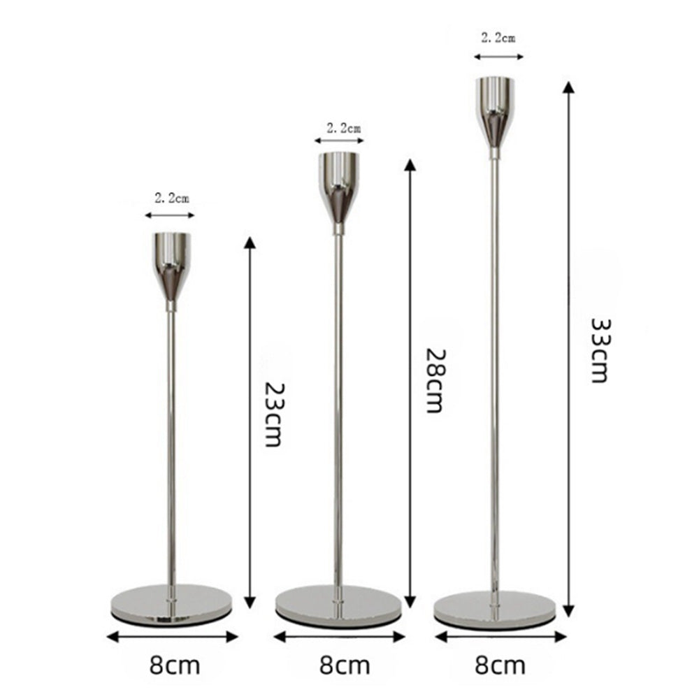 3Pcs Set Metal Candle Holders Taper Decorative Candlestick Holders for Wedding Dinning Party Silver