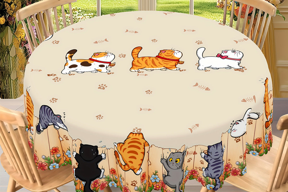 Cute Cat Tablecloth Dining Table Cover Polyester Tablecover -Round Tablecloth