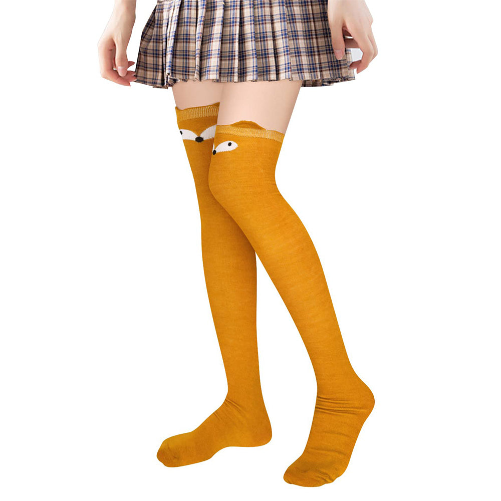 Pair of Cat Shape Warm Thigh High Over Knees Stockings Long Socks for Girls Yellow