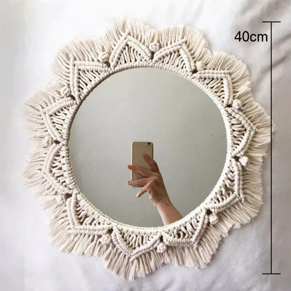 Boho Macrame Wall Hanging Mirror Handmade Woven Tapestry Home Decoration Craft