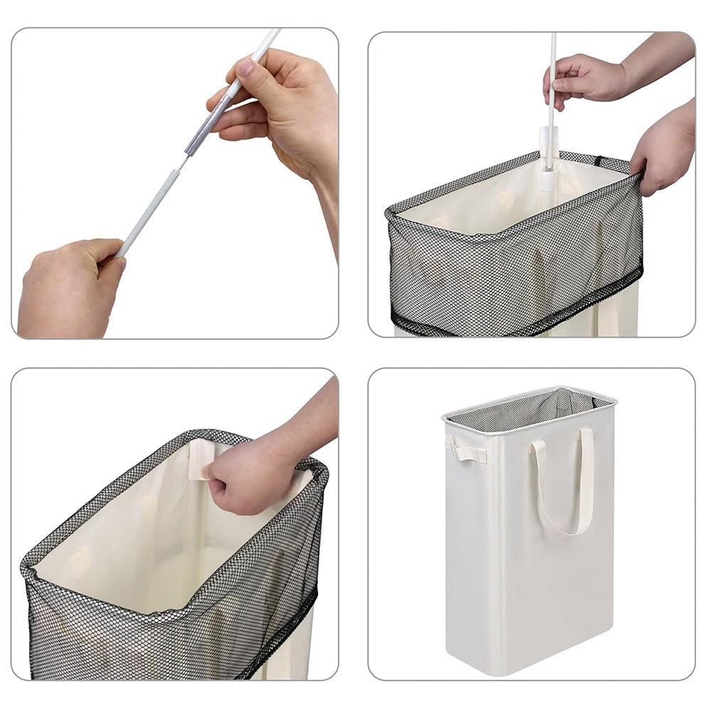 Slim Collapsible Laundry Basket with Handles for Small Spaces Beige