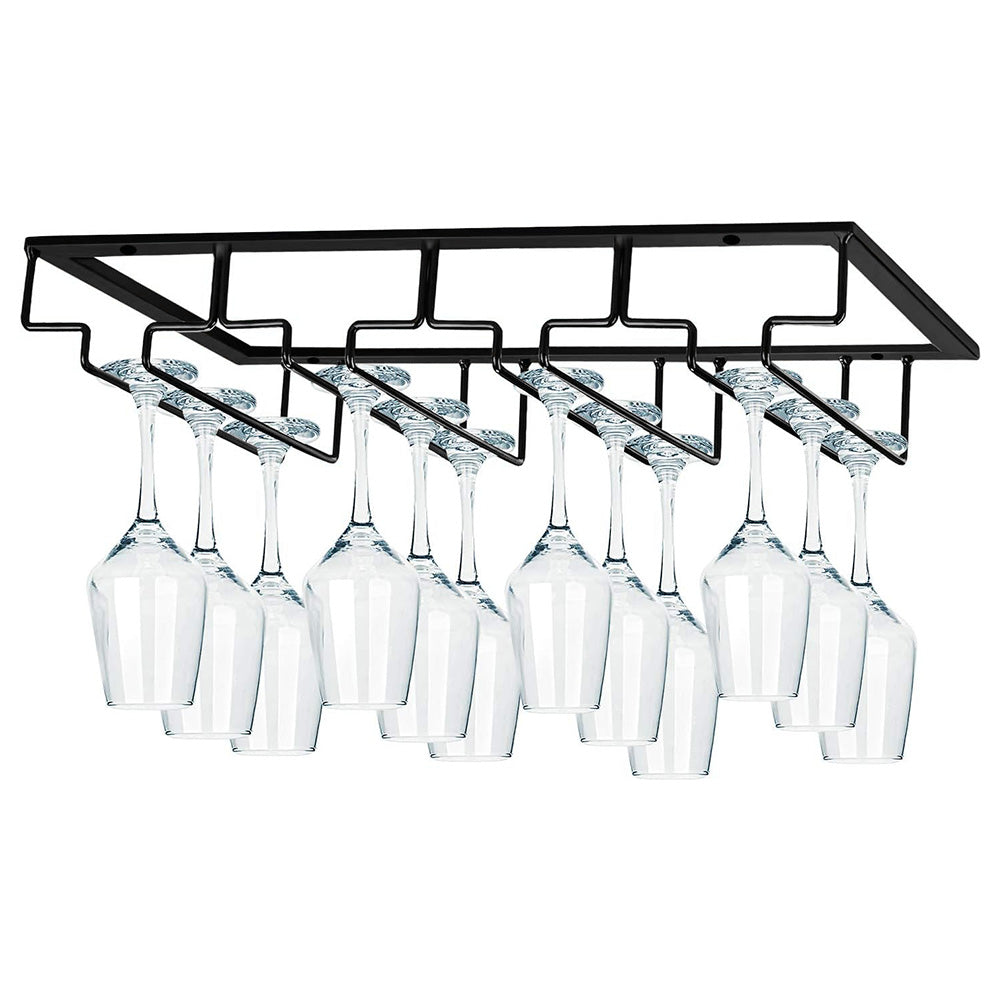 4-Slot Wine Glass Rack Holder Hanging Under Cabinet Stemware Storage Hanger for Kitchen Bar Black