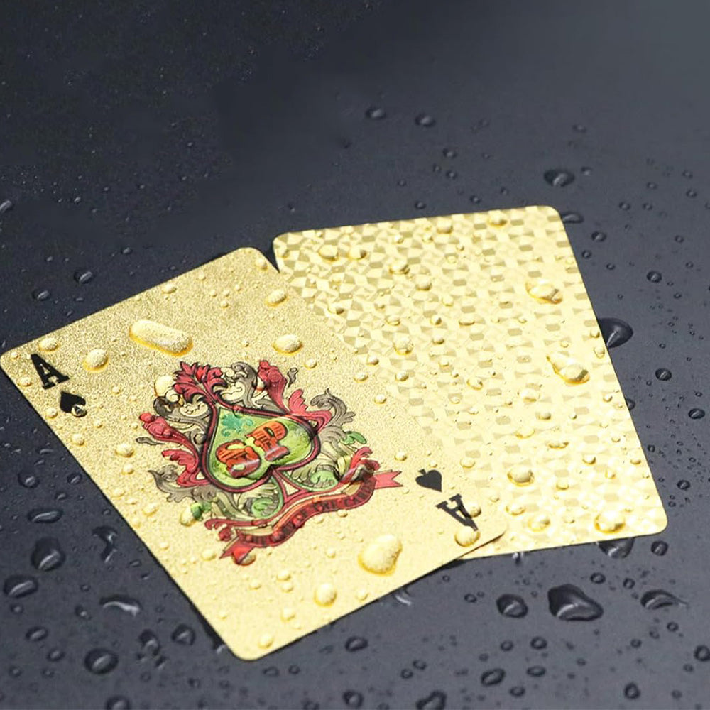 2 Pack Waterproof Playing Cards Set Plastic Deck of Cards Poker Game Set for Party Camping Travel On-the-Go Gold