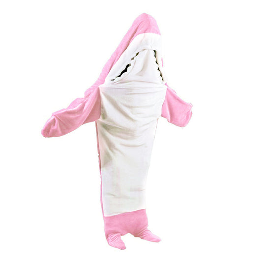 Pink Shark Hoodie Blanket Hooded Blanket Flannel Wearable Adult Throw Blanket