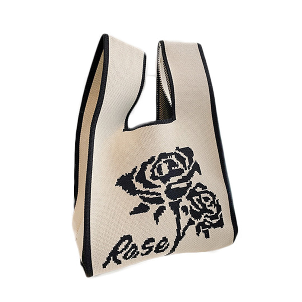 Hooking Tote Bag Small Cute Knot Wristlet Knitted Bag Knitted Wrist Purse Beige Rose