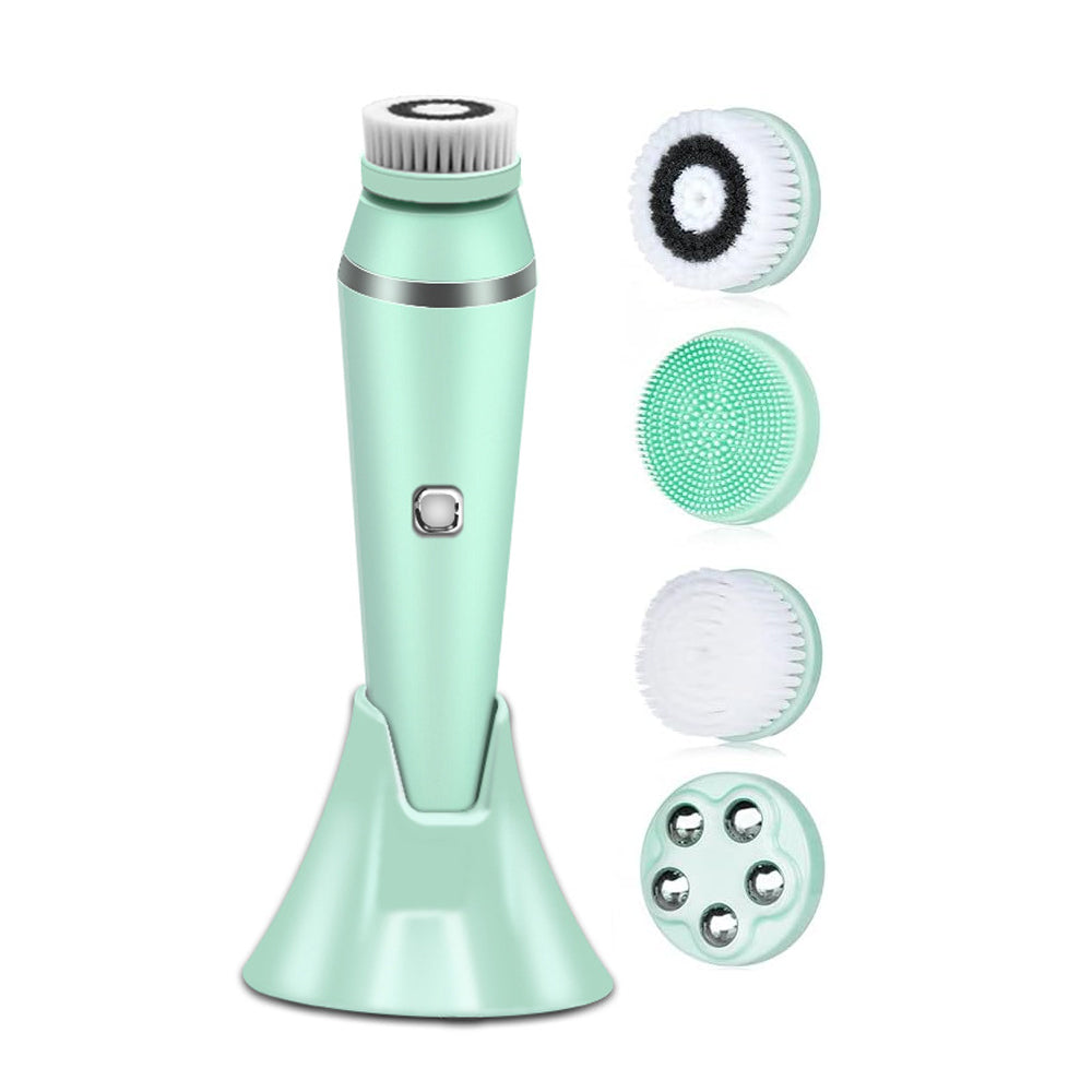 4-in-1 Electric Facial Cleansing Brush Set for Skin Care and Beauty Green