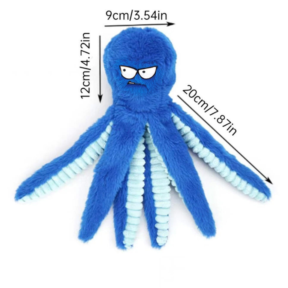 Interactive Plush Dog Toy with Squeaker and Crinkle Tentacles for Medium & Large Dogs Blue