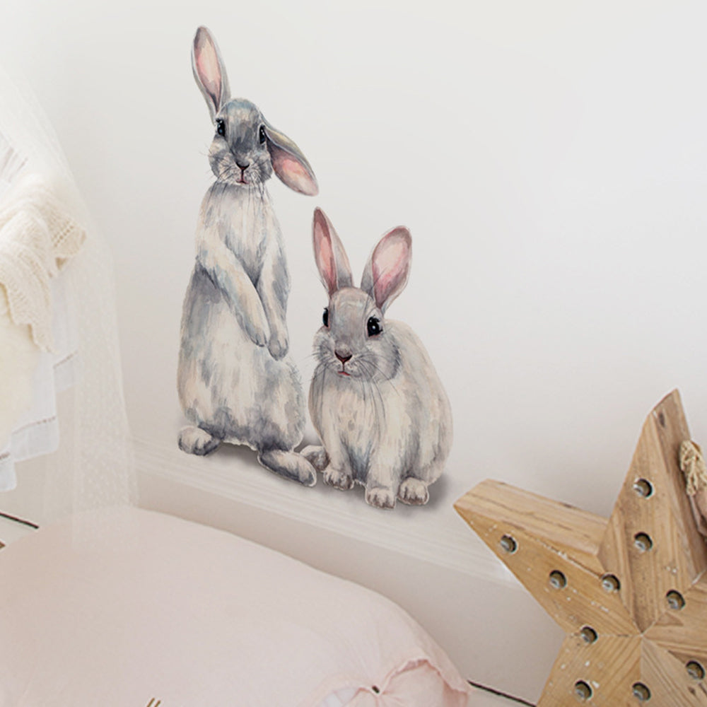 Cartoon Lovely Cute Two Bunnies Rabbits Wall Stickers Wall Murals Bunny Stickers