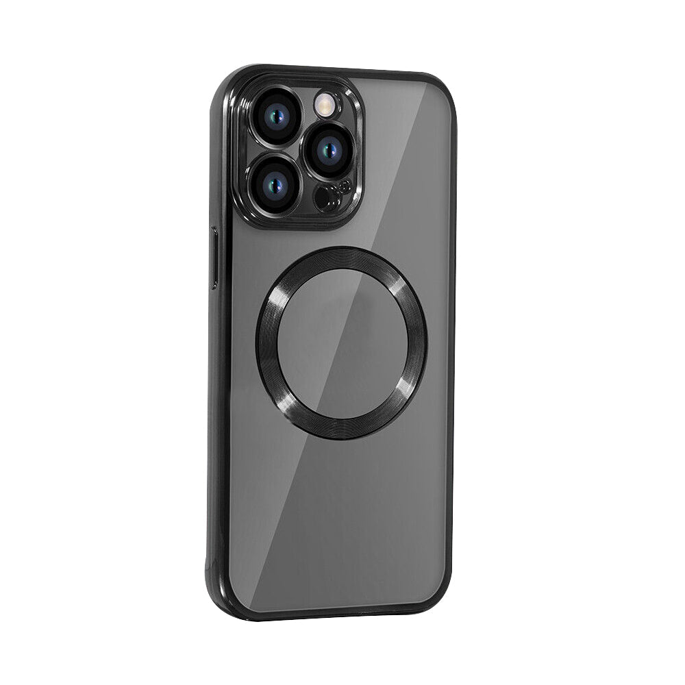 For iPhone 15 Series Magnetic Phone Cover Shockproof Plating Case Cover Black
