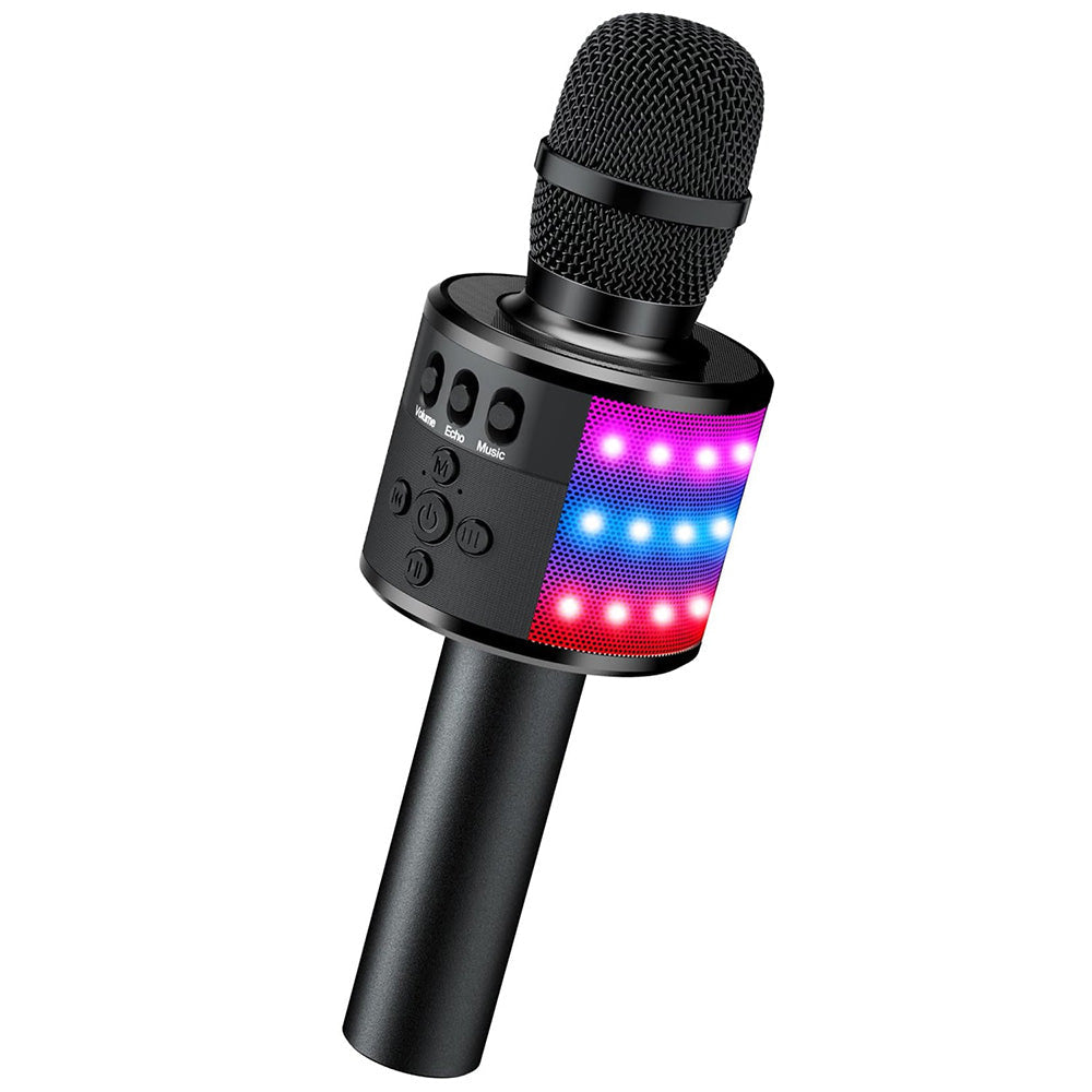 Wireless Bluetooth Karaoke Microphone with LED Lights Home Party Singing Mic Black