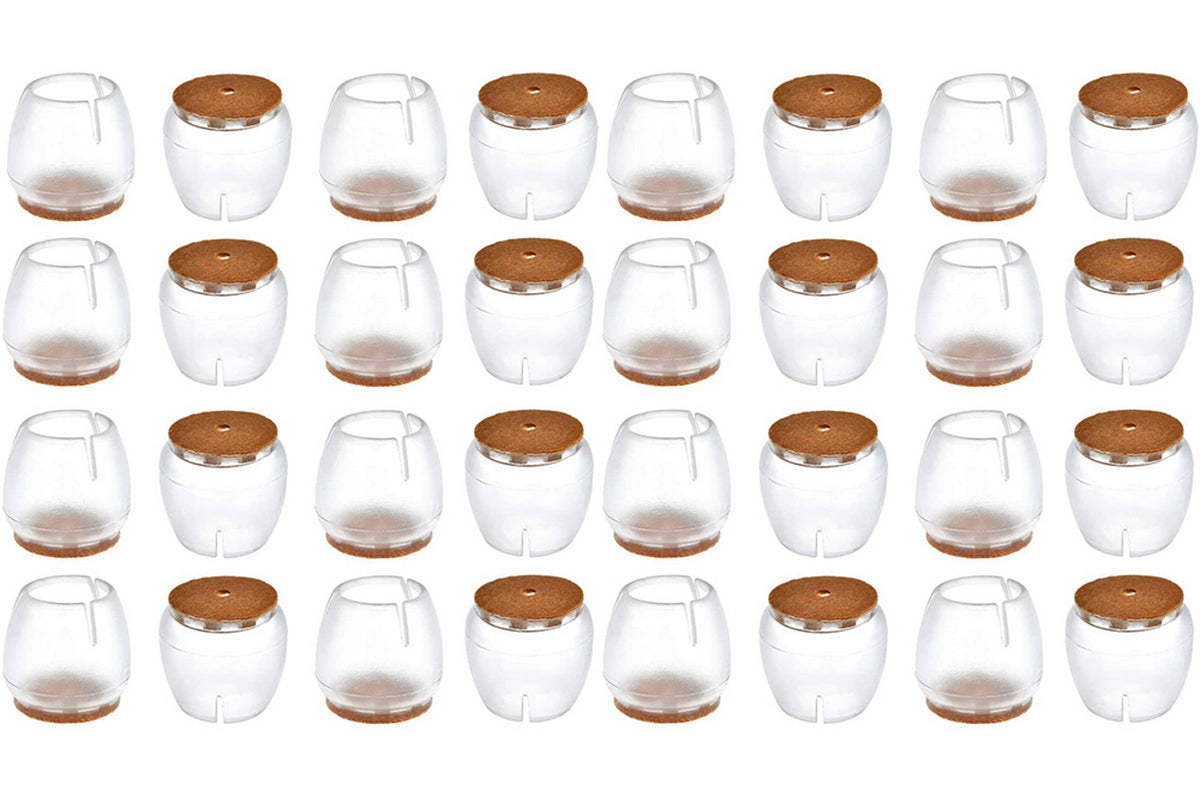 32Pcs Chair Leg Floor Protectors Silicone Soft Square Round Covers Felt Bottom Silicone Pads with Glide Pads-Round