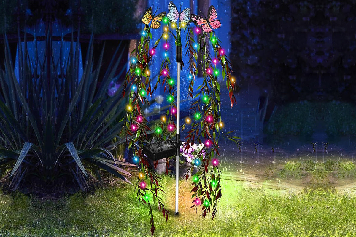 Solar Garden Lights 25LEDs Solar Power Butterfly Flower Lights Waterproof Swaying Tree for Outside Yard Pathway Patio Lawn