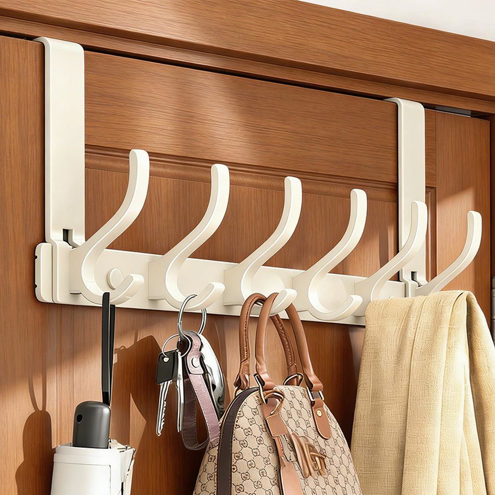 Over The Door Hooks Sturdy Door Hanger with 6 Hooks for Bathroom Bedroom-White