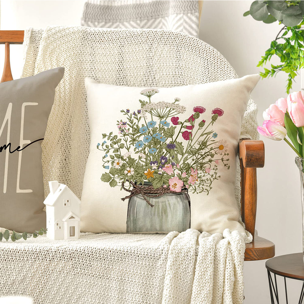 Fall Wildflowers Home Sweet Home Throw Pillow Covers 4pcs