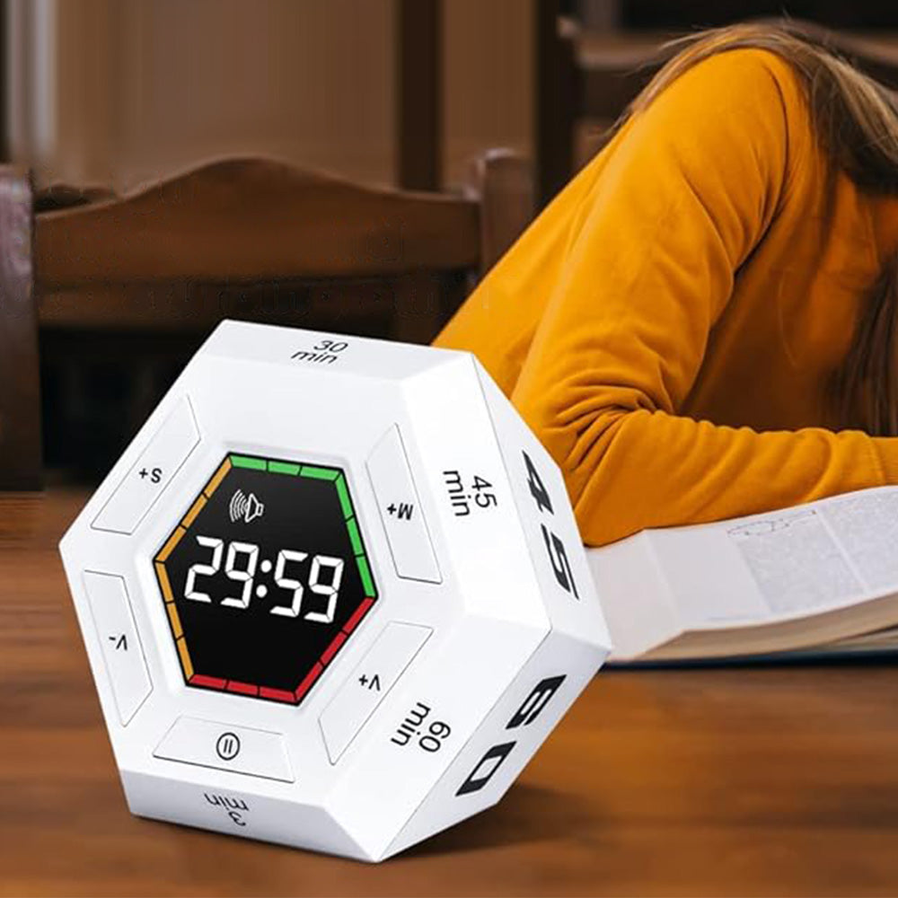 Visual Flip Timer Adjustable Sound Alert Countdown Machine for Office Study Work White