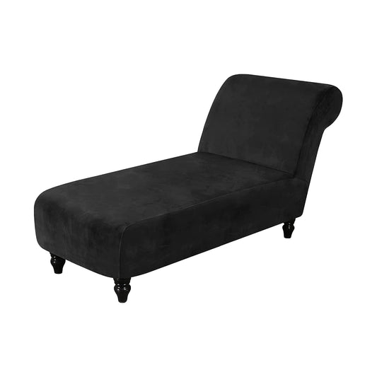 Velvet Armless Lounge Chaise Slipcover Stretch Chaise Couch Cover -Black