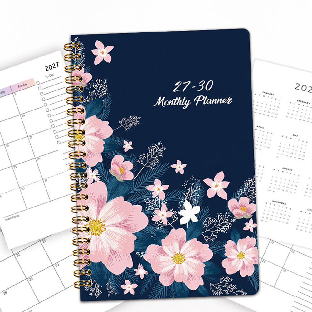 2027-2030 Monthly Planner A5 Four-Year Planner with To-Do List Notes Blue Floral