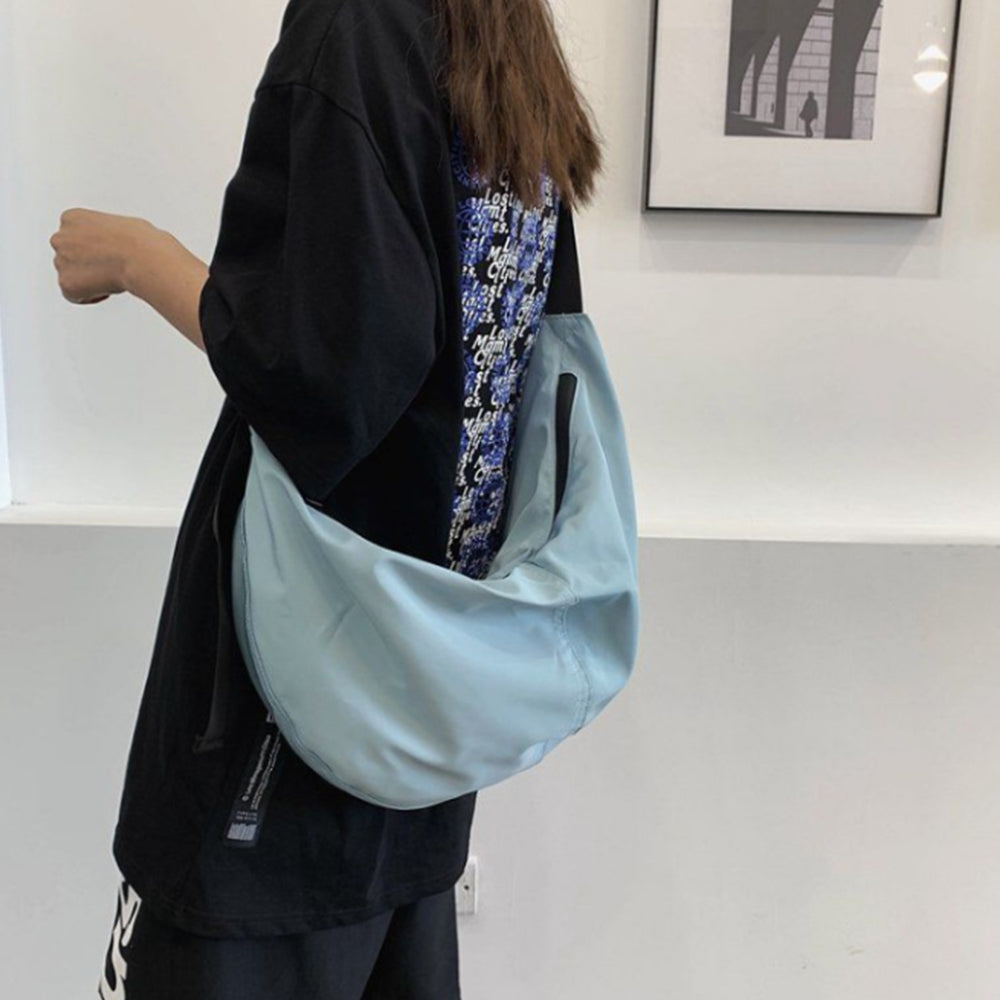 Trendy Dumpling Crossbody Bag Casual Sling Bag Half Moon Shoulder Messenger Bag Light Blue