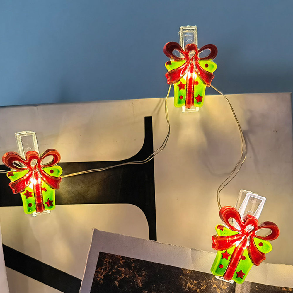 1.1M Christmas Photo Clip Light 10LEDs Fairy String Lights Wall Hanging Pictures Bedroom Wedding Decor Gift Box Style