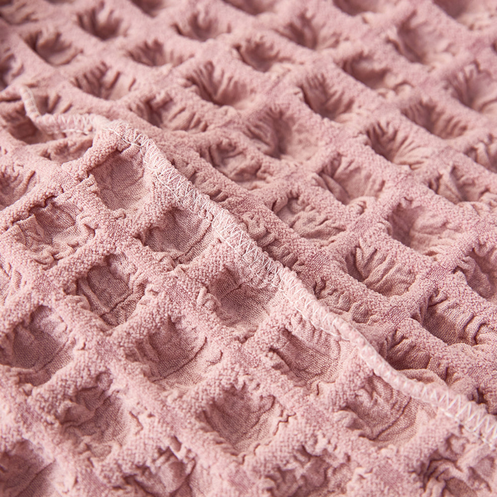 Seersucker Couch Cover with Ruffle Hemline Stretch Sofa Cover -Pink