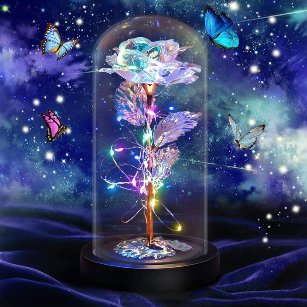 Eternal Rose Night Light in Glass Dome with LED for Bedroom Home Decor Gold
