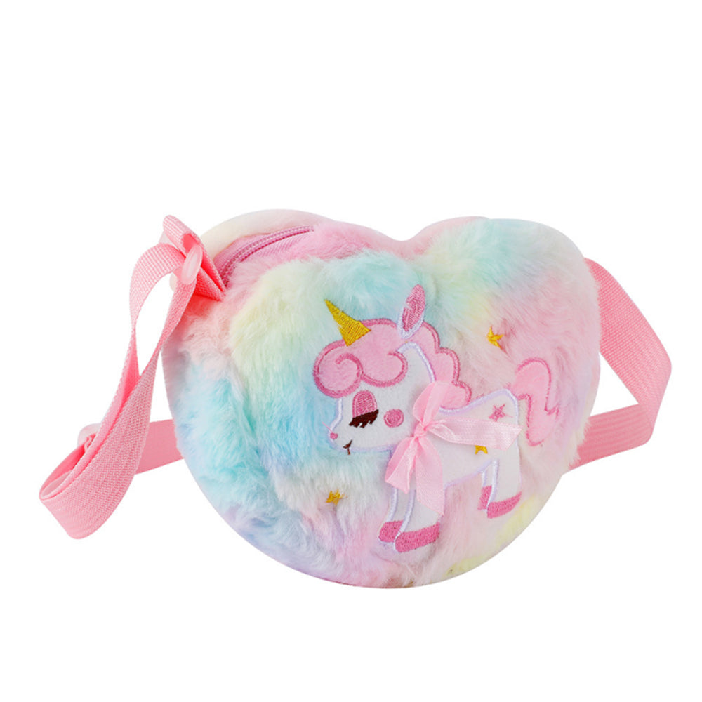Cute Plush Unicorn Crossbody Bag Heart Shape Zipper Shoulder Bag for Girls Mixed Color